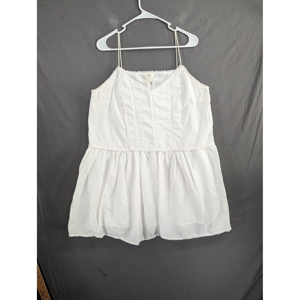 HM LOGG White Cotton Peplum Cami Top Pom Pom Trim Medium 8565